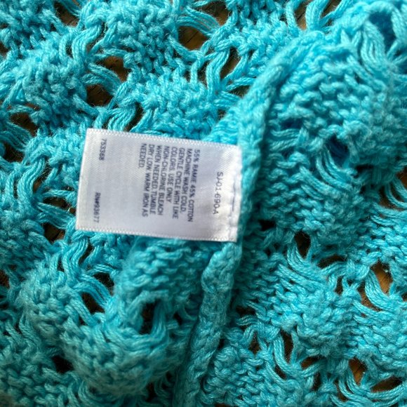St Johns Bay Aqua Turquoise Cotton Ramie Pointelle Open Weave Cardigan L - Picture 7 of 8